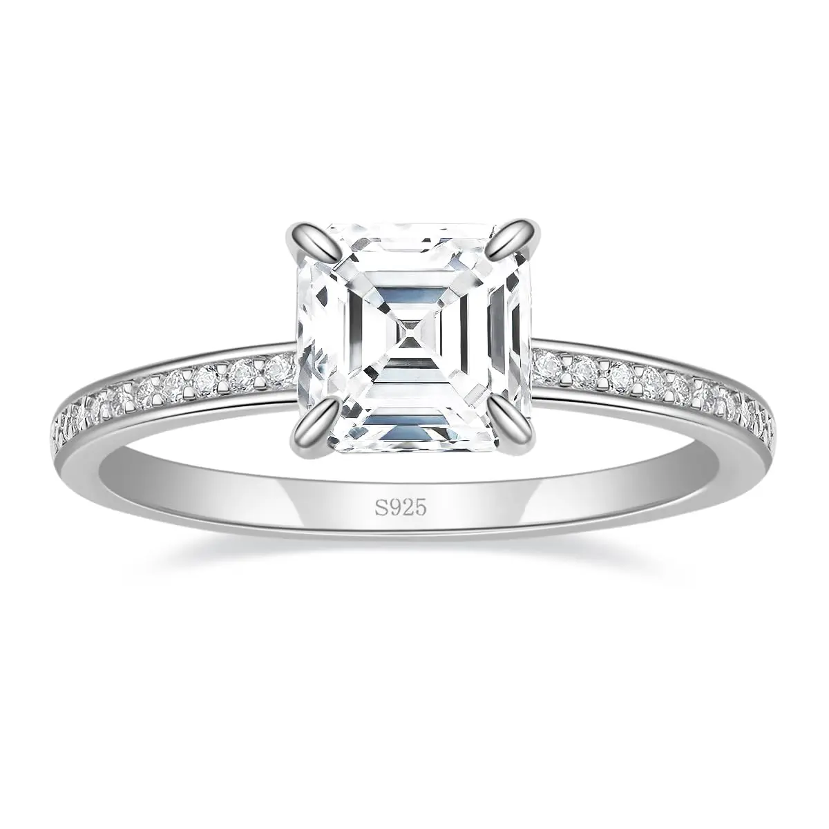 EAMTI 2CT 925 Sterling Silver Engagement Rings Asscher Cut Cubic Zirconia CZ Wedding Promise Rings for Her Stunning Wedding Bands for Women