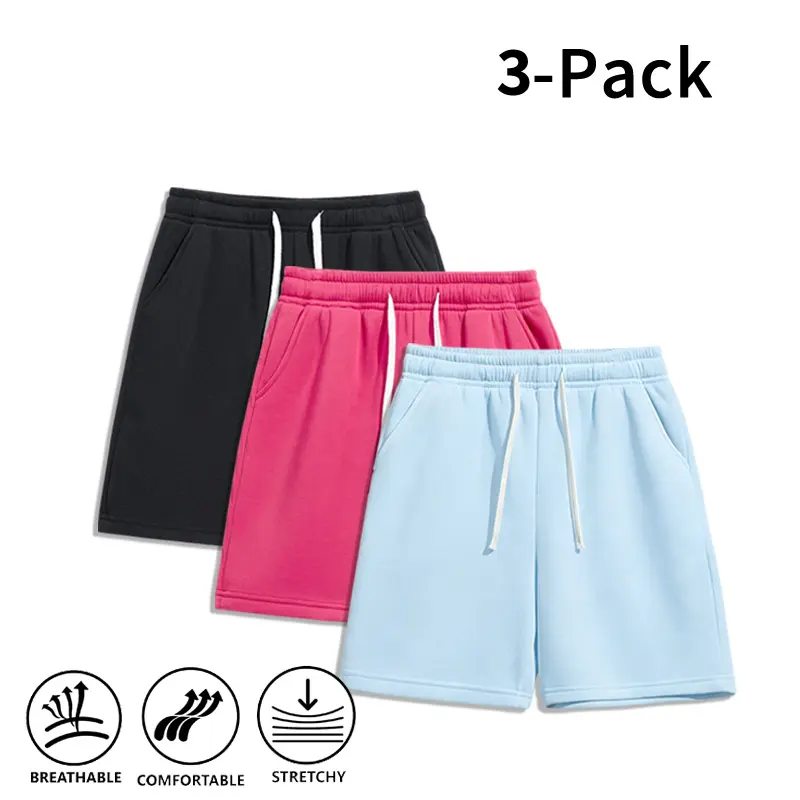 3-Pack Soft Stretchy Sweat Shorts Breathable Comfy Drawstring Elastic Waist Loose Casual Athletic Sports Shorts Summer Vibe