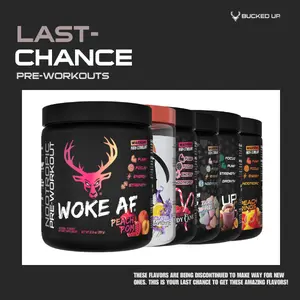 LAST-CHANCE Bucked Up Pre-Workout - Discontinued Flavors (Woke AF, Bucked Up Original, BAMF, Mother Bucker, Babe) LAST-CHANCE Bucked Up Pre-Workout - Discontinued Flavors (Woke AF, Bucked Up Original, BAMF, Mother Bucker, Babe)