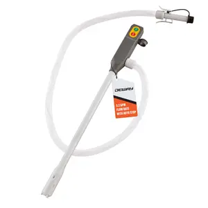 DeWay Battery-Powered Stick Fuel Transfer Pump with Auto-Stop Nozzle and Beep Function, Fast 3.2GPM Flow Rate & 51” Clear Hose | Fits Most Gas Cans for Pumping Gasoline, Diesel & Non-Potable Water