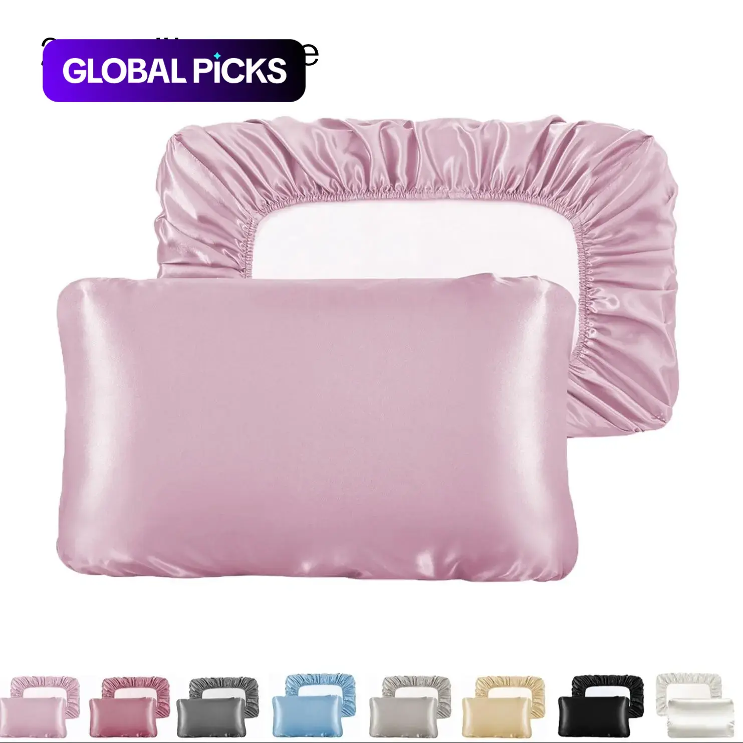 Solid Color Satin Pillowcase without Filler, 2 Counts Soft Pillow Cover with Elastic Band, Pillow Protector for Home Bedroom & Travel, Polyester Bedding, Silky Satin Bedding #GLOBAL PICKS