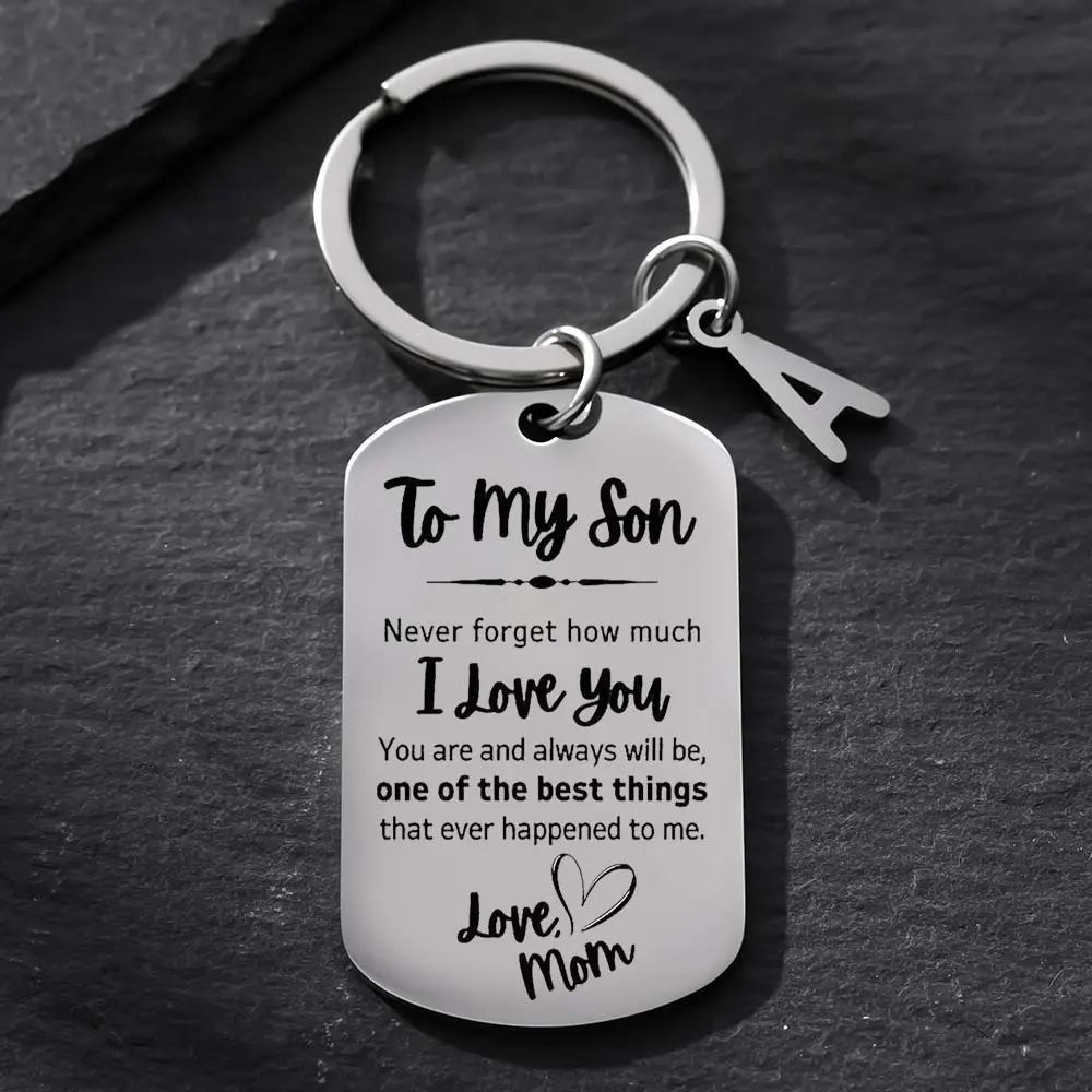 Stainless Steel Inspirational Keychain for Son from Mom - Custom, Name Engraved 'to My Son' Love Note, Rectangular Charm, Mini Metal Keychains, Perfect Gift for Birthdays, Christmas, Durable Key Ring for Bags, Backpacks, Custom Keychains