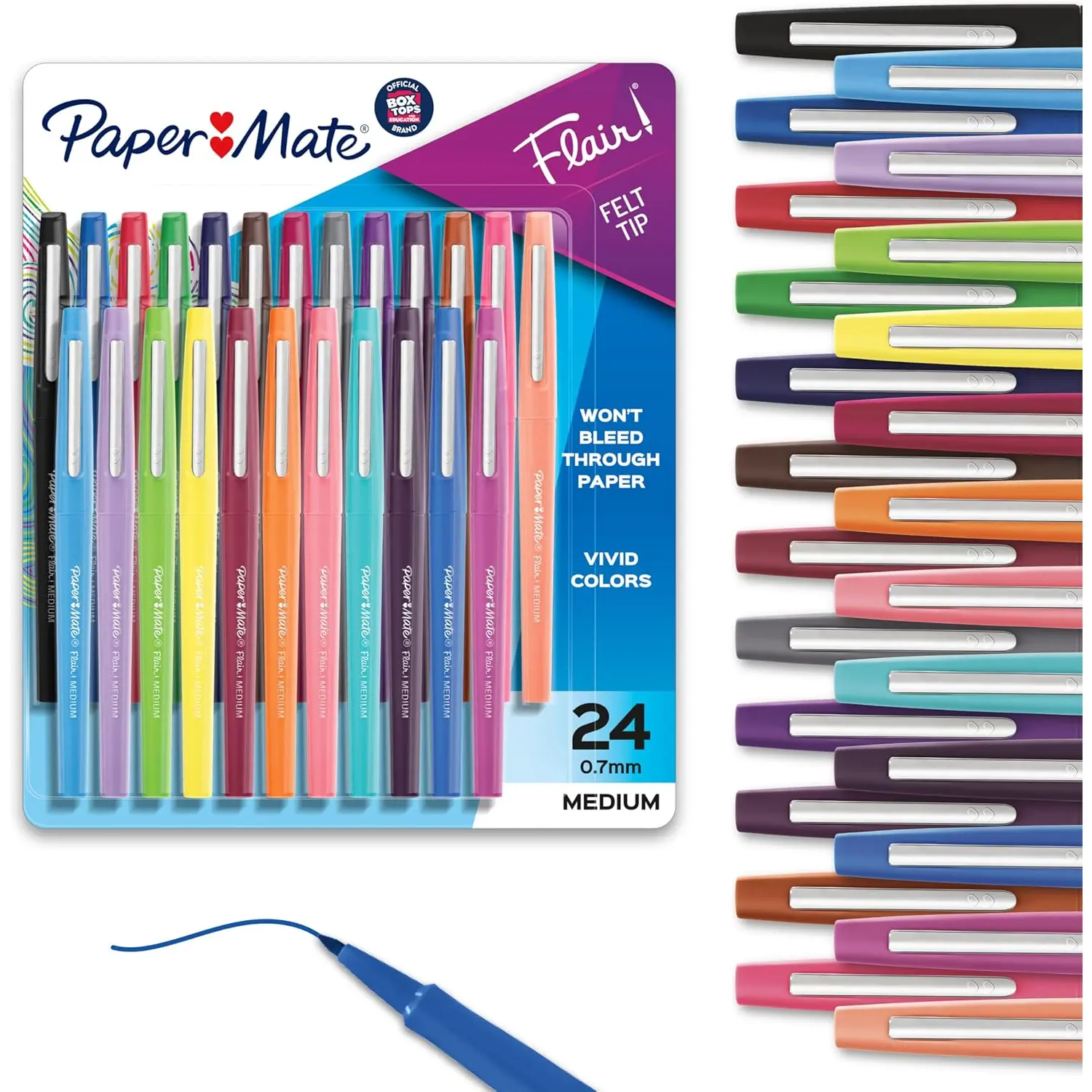 Paper Mate Felt Tip Pens, Flair Marker Pens, Medium Point, Assorted, 24 Count Paper Mate