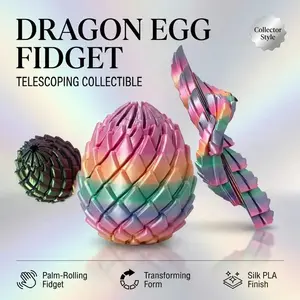3D Printed Fidget Egg Desk Decor, Mixed Rainbow Colors, Random Shipped，Silk PLA Transformable Scale Egg, Multicolor Gradient Collectible Toy for Office Stress Relief