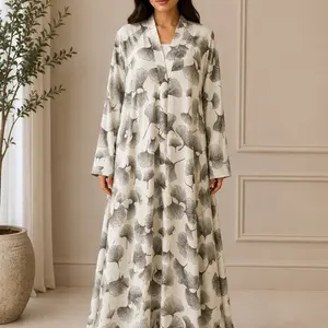 Women's Muslim Modest Style Loose Fit Abaya, Large size, Printed Closed-Front Umbrella-Style Design with Belt and Scarf, Women's Clothes, Modest Fashion Apparel