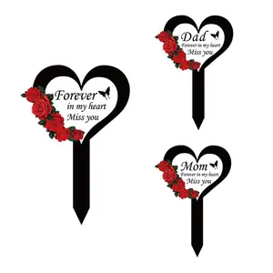 Heart Shaped Rose Graveyard Stake, 1 Count Outdoor Garden Graveyard Decoration, Acrylic Rose Plaque, Garden Sculptures Statues, Garden Decoration Supplies