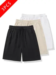 3-pack men’s summer casual shorts made of pure cotton and linen, loose straight athletic shorts, lightweight, breathable, and comfortable