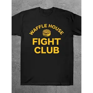 Funny Waffle Breakfast Fight Club Graphic Tee Unisex Top Vintage Streetwear Crewneck Short Sleeve Casual Cotton Shirt For Daily Wear