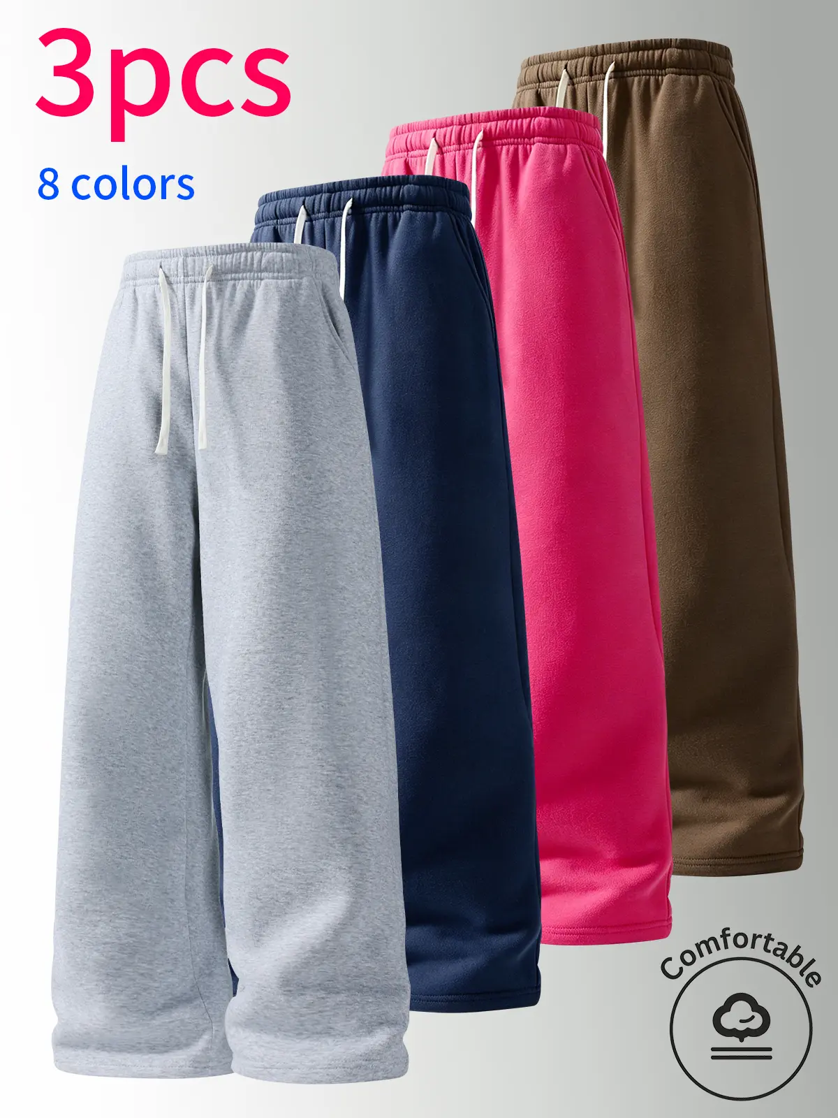 3‑Pack Men Wide Leg Loose Fit Sweatpants, Elastic Waist Baggy Wide‑Leg Sweatpants, Breathable Casual Athletic Pant, Loose Essential Sweatpants, Drawstring Side Pockets, Autumn Winter Gym Outdoor Walk Oversized Plus Size Men’s Casual Loungewear Trousers