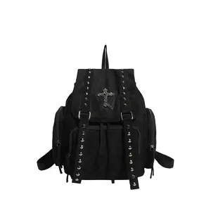 2026 Spring New Cross Pattern Backpack Retro Unique Design Large Capacity Simple Versatile Shoulder Bag Casual Daily Travel Women Bag