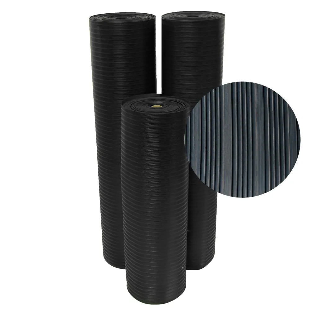 Rubber-Cal "Composite Rib" Corrugated Rubber Floor Mats - 1/8" Thick - Black Roll