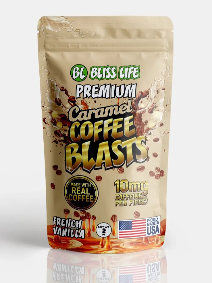 Bliss Life Premium Caramel Coffee Blasts – French Vanilla | Real Coffee Candy | 10mg Caffeine Per Piece | 2 oz