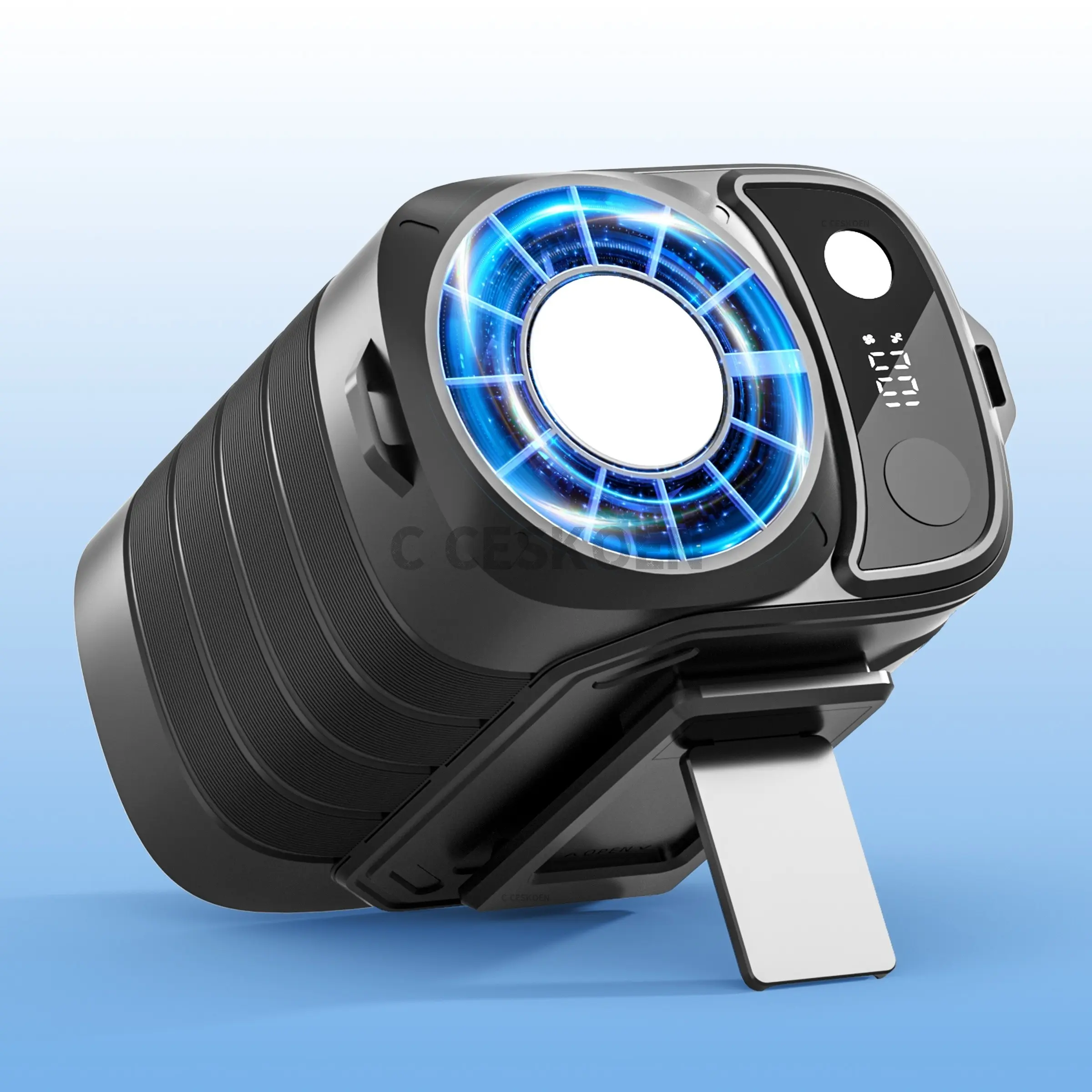 Rechargeable Waist Air Fan, Outdoor Cooling Fan, 6000mAh Type-C Charging, 3 in 1 Clip On Fan with 5 Speeds, LED Light, Power Bank, Digital Display, Portable Waist/Neck/Desk Fan for Construction, Hiking, Camping, Outdoor Work