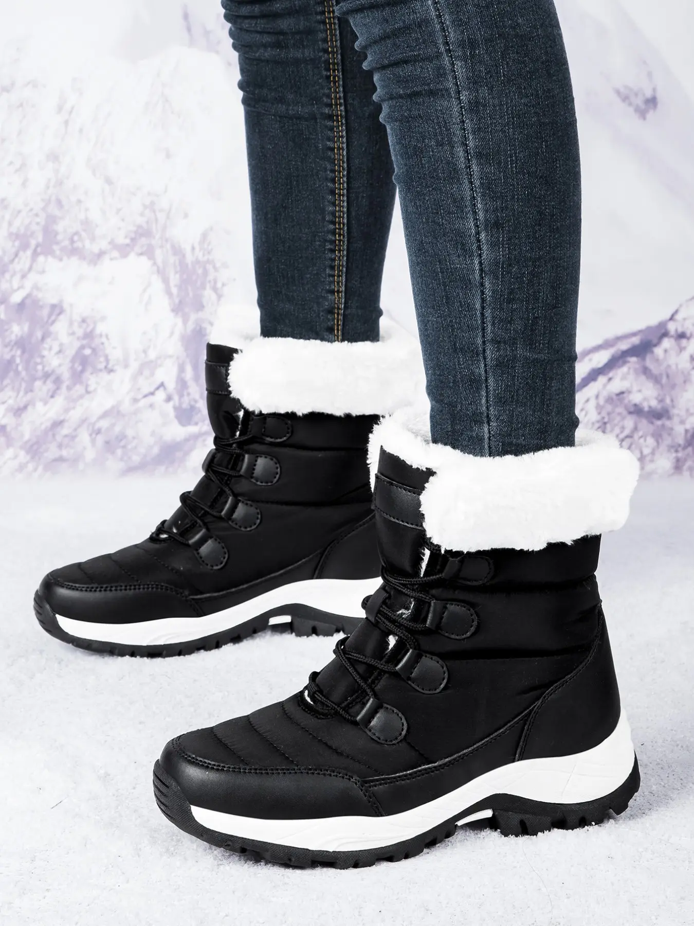 Women's High-Top Lace-Up Hiking Boots, Trekking Shoes, Warm Outdoor Shoes, Durable Outdoor Snow Boots with Fleece Lining, Comfortable for Daily Wear and Outdoor Activities, Christmas Gift, Casual Hiking Shoes