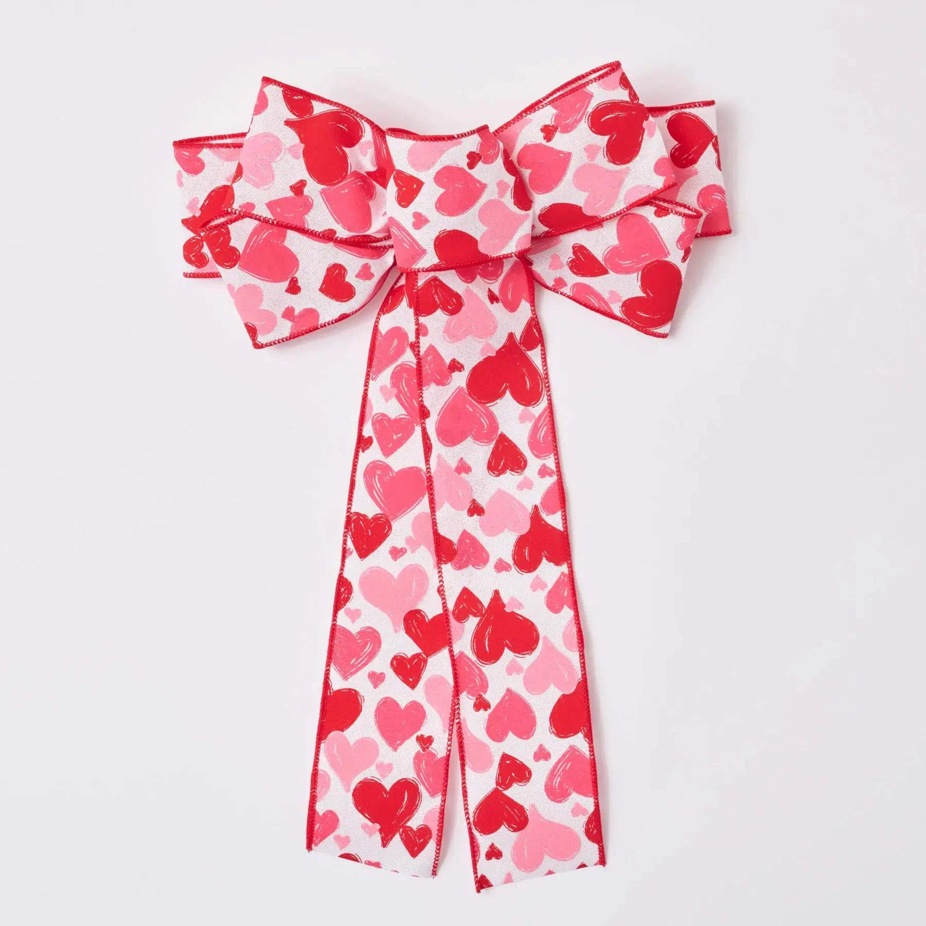 Pink & Red Heart Valentine's Day Hand-Tied Bow, Floral Wire Satin Ribbon Gifts & Wrapping Accessory, Elegant Drape Large Office Stationery Decoration