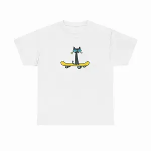 Pete The Cat On Skateboard T-Shirt, Funny Meme Shirt, Cartoon Character Shirt, Simple Style