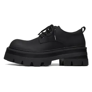 Men's Black Lace-Up Derby Shoes, Thick Sole, Retro Punk Style Platform Casual Formal Shoes