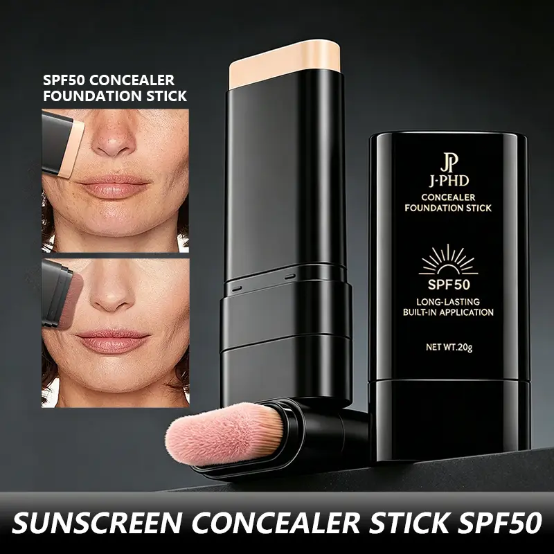 Concealer Foundation Stick, Dual-Ended with Brush, 2-in-1 Longwear & Waterproof, Natural Full Makeup Concealer Coverage for Dark Circles
