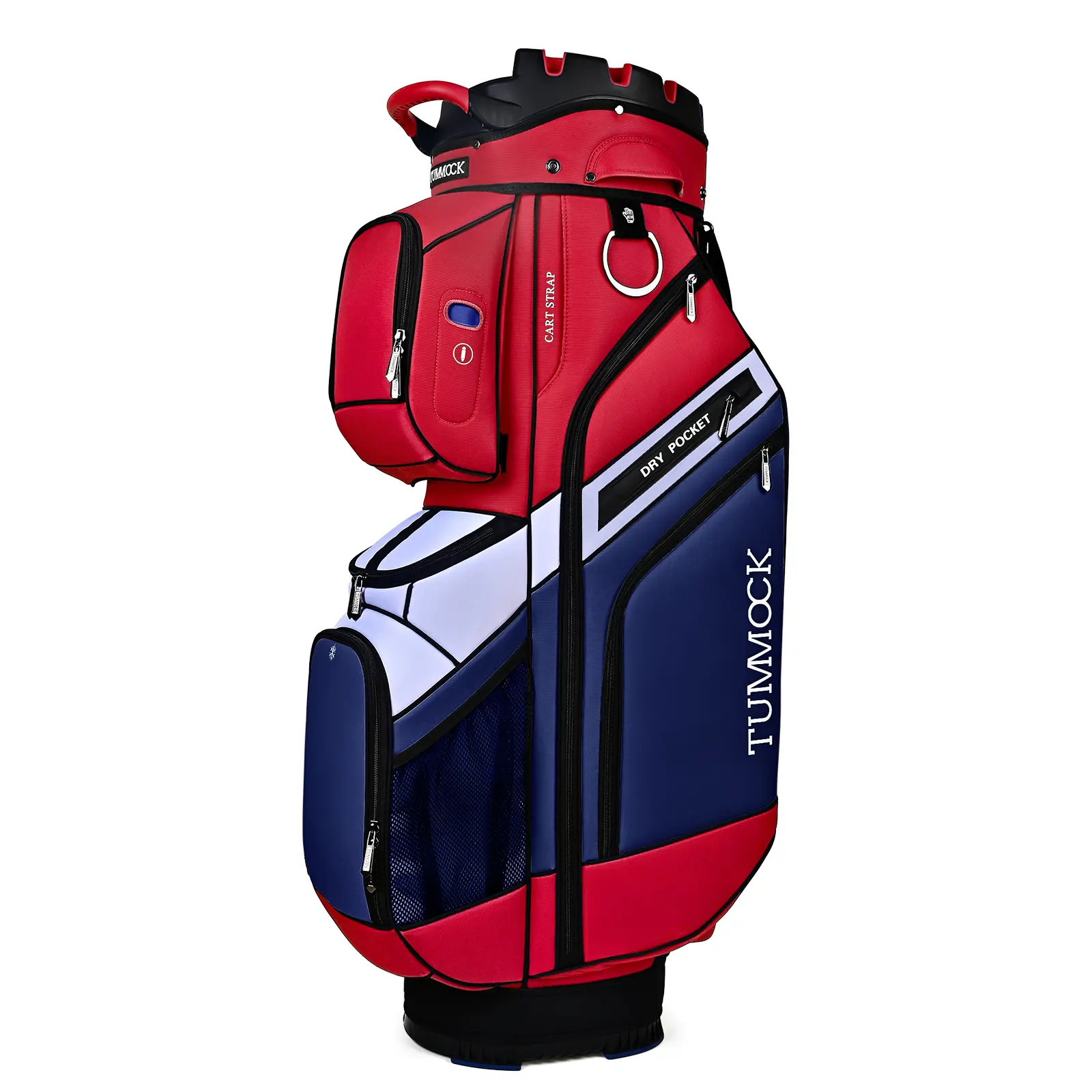 TUMMOCK 14-Compartment Golf Pushcart Bag - Durable Materials, Dry Pocket, T-Lock Feature, Silent Top, Improved Golf Club Storage (Green & Black), Youth, Full-Length Dividers, Quiet Club Access