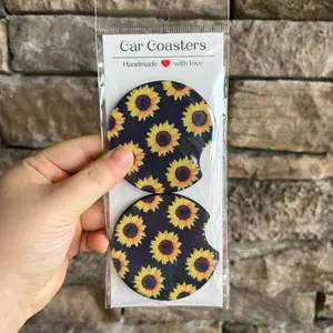 Sunflower Car Coasters, Car Accessories, Car Decor, Sunflowers