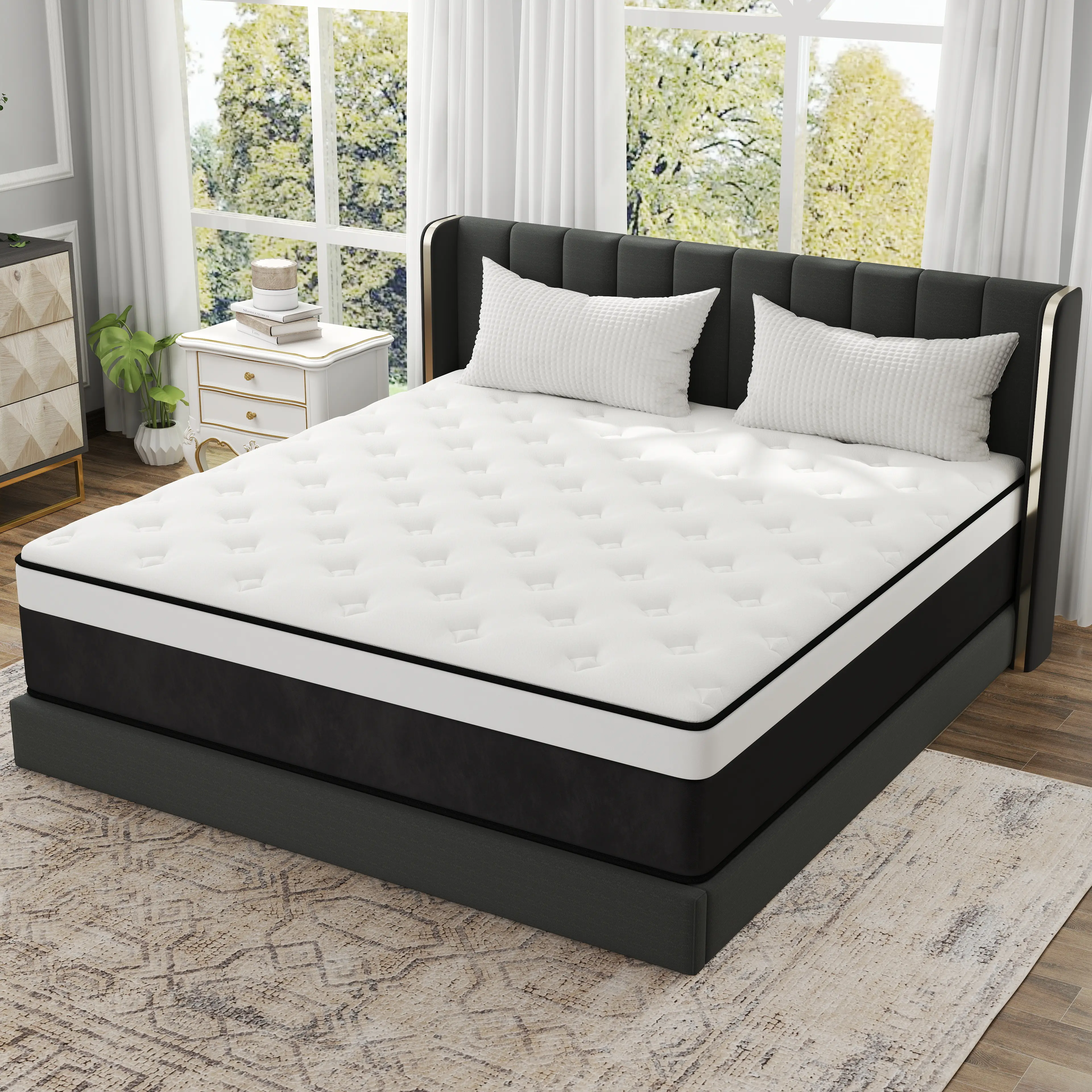 BOMASS Memory Foam Hybrid Pocket Spring Mattress - 10" 12" 14" Twin, Full, Queen, King Sizes, Ergonomic Design, Comfortable, Bed in a Box, Foam Mattress, Queen Size Mattress, Full Size Mattress,dorm essentials,home decor