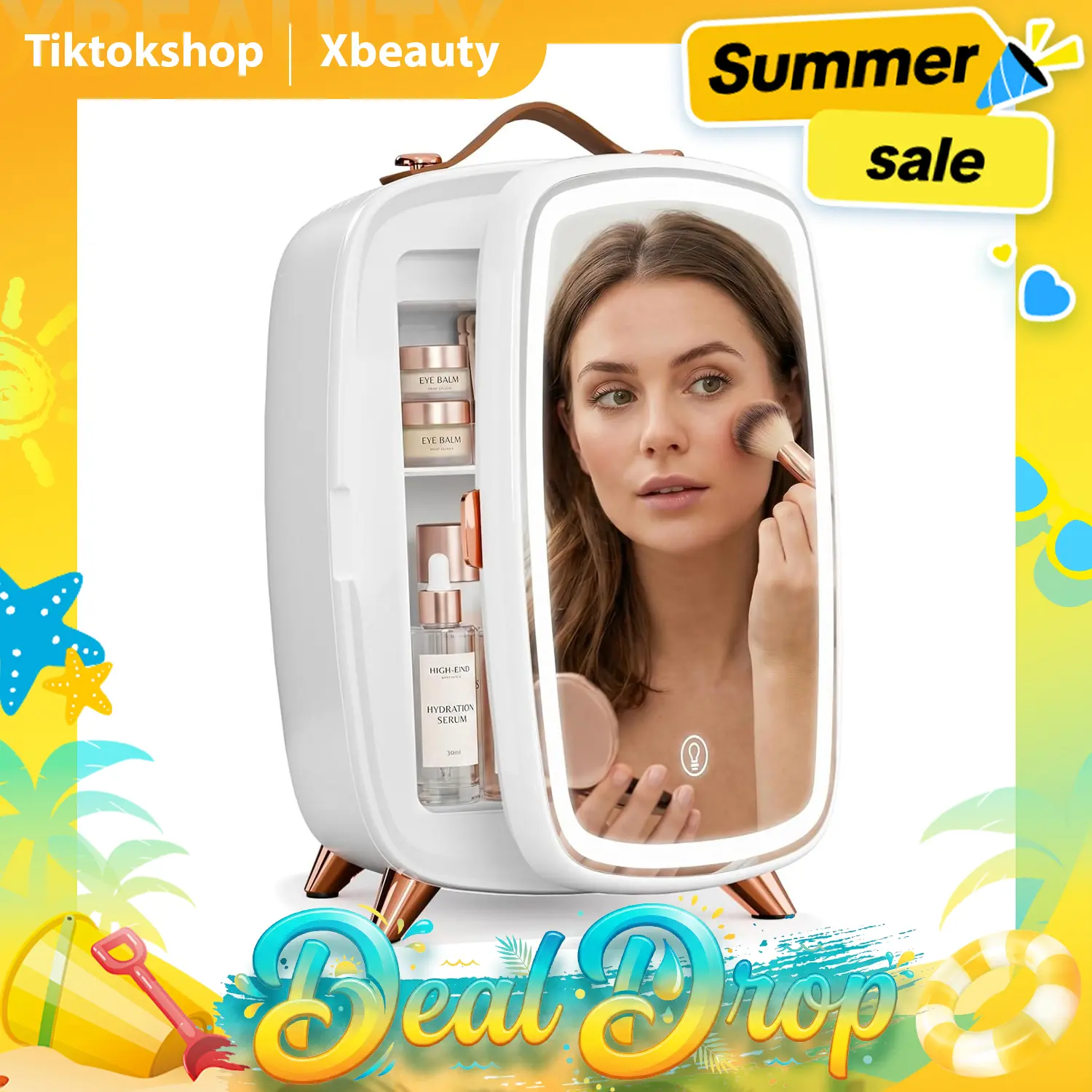 6L Mini Makeup Fridge, 8-Can Portable Skincare Refrigerator with Dimmable LED Mirror & Light, Compact Cooling Storage for Vanity, Bathroom, Office, Dorm, Car