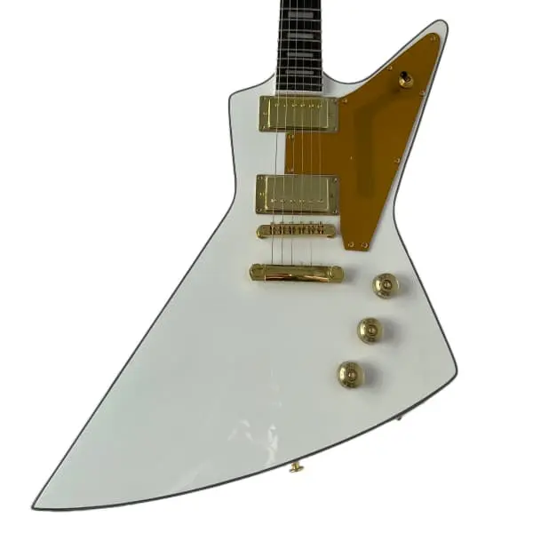 White Explorer Electric Guitar with Mahogany Body, Gold Hardware, HH Pickups, None