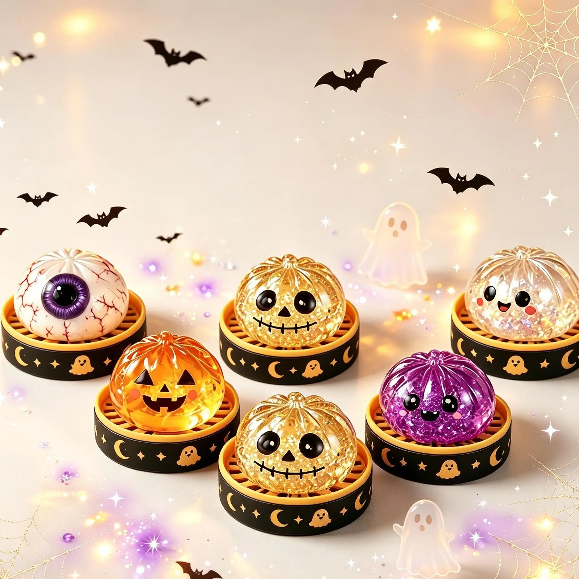 5-Pack Halloween Slow-Rise Mystery Squishy Box - Cute Spooky Steamer Bun Stress Relief Toy, Random Silly Face Kawaii Squishies, Kids' Halloween Party Favors stress-ball(Individual packaging)
