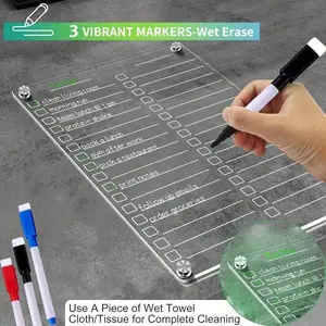 Aesthetic Clear Magnetic Fridge Planner Set - Acrylic Dry Erase Board For Grocery & To Do List Weekly Planner, Wall Planner