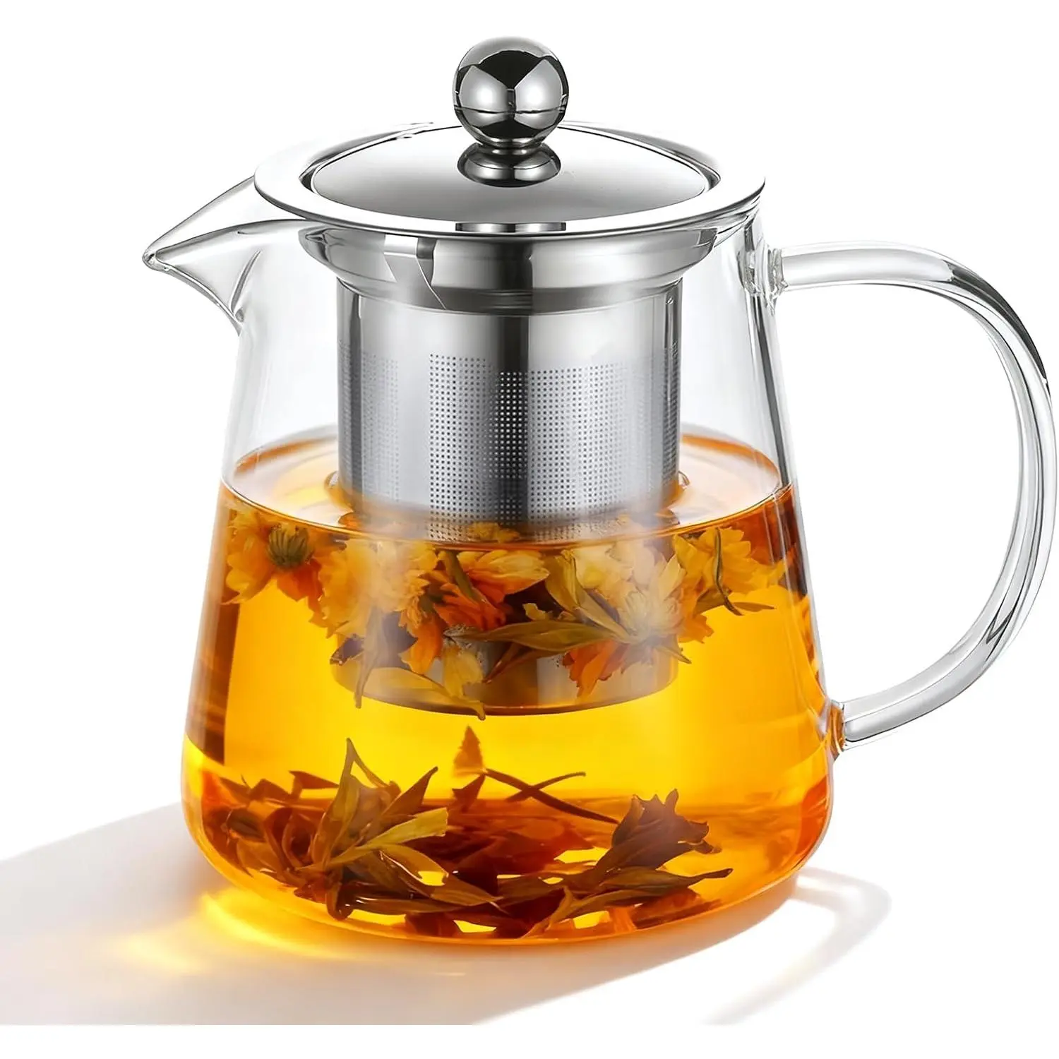 Glass Teapot with Stainless Steel Infuser, Borosilicate Glass  Maker, Stovetop Safe (550ML)