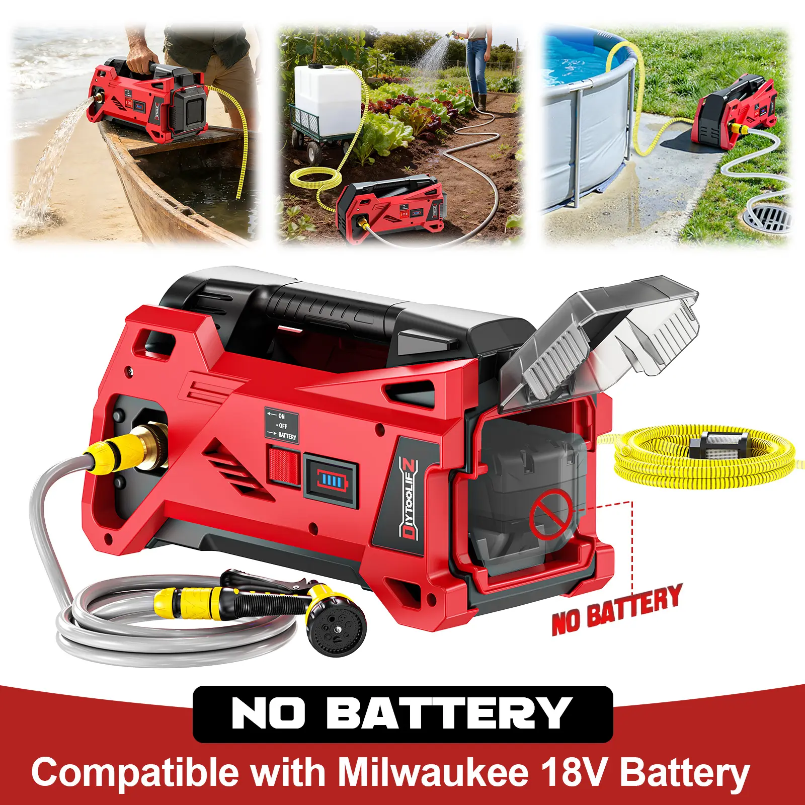 Cordless Water Transfer Pump 9.6GPM Compatible with Milwaukee 18V Battery【NO BATTERY!!】, Powered Pond Pumps, Portable Self-Priming for RV, Tank, Pool Draining, Garden Watering summervibes backtoschool