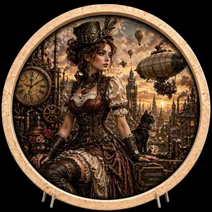 Steampunk Resin Tray - Vintage Design with Clock and Airship Motifs