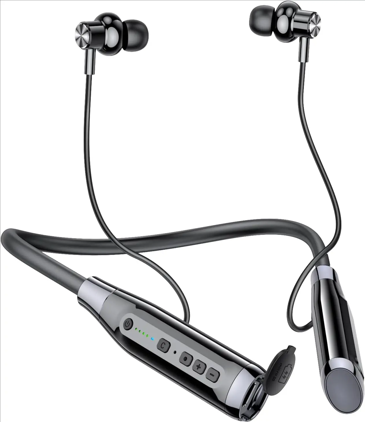 Black Neckband Electronic Bluetooth 5.3 Earphones - In-Ear Headset with Microphone, 100-Hour Long Battery Life, Stereo Deep Bass Audio, Magnetic Attachment, TF Card Slot, Ideal for Running, Fitness, Earbud