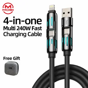 MOBI 4-in-1 Charger Multi 240W Fast Charging super Liquid Silicone Cable with USB A Type C Lightning for iPhone17&Samsung Laptops Charger