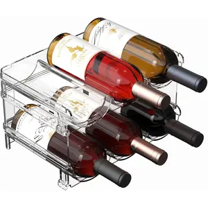 Stackable 2-Tier Plastic Wine Rack, Large Capacity Free-Standing Water Bottle Organizer Storage Rack, Holds 6 Bottles for Refrigerator, Cabinet, Countertop, Pantry and Freezer