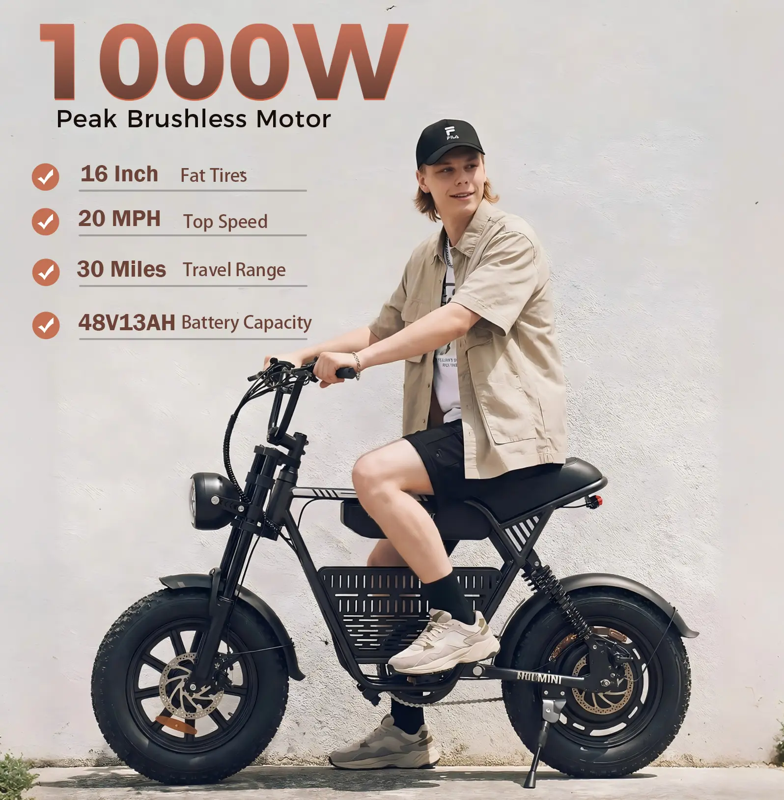 【Cheaper than Amz】1000W Peak  Fat Tire Electric Bike for Adults, 32MPH 16 Inch All Terrain E Bike with Bluetooth Speaker, APP Control USB Charging Port, Dual Disc Brake Low Step Commuter Electric Bicycle Supports 330LBS