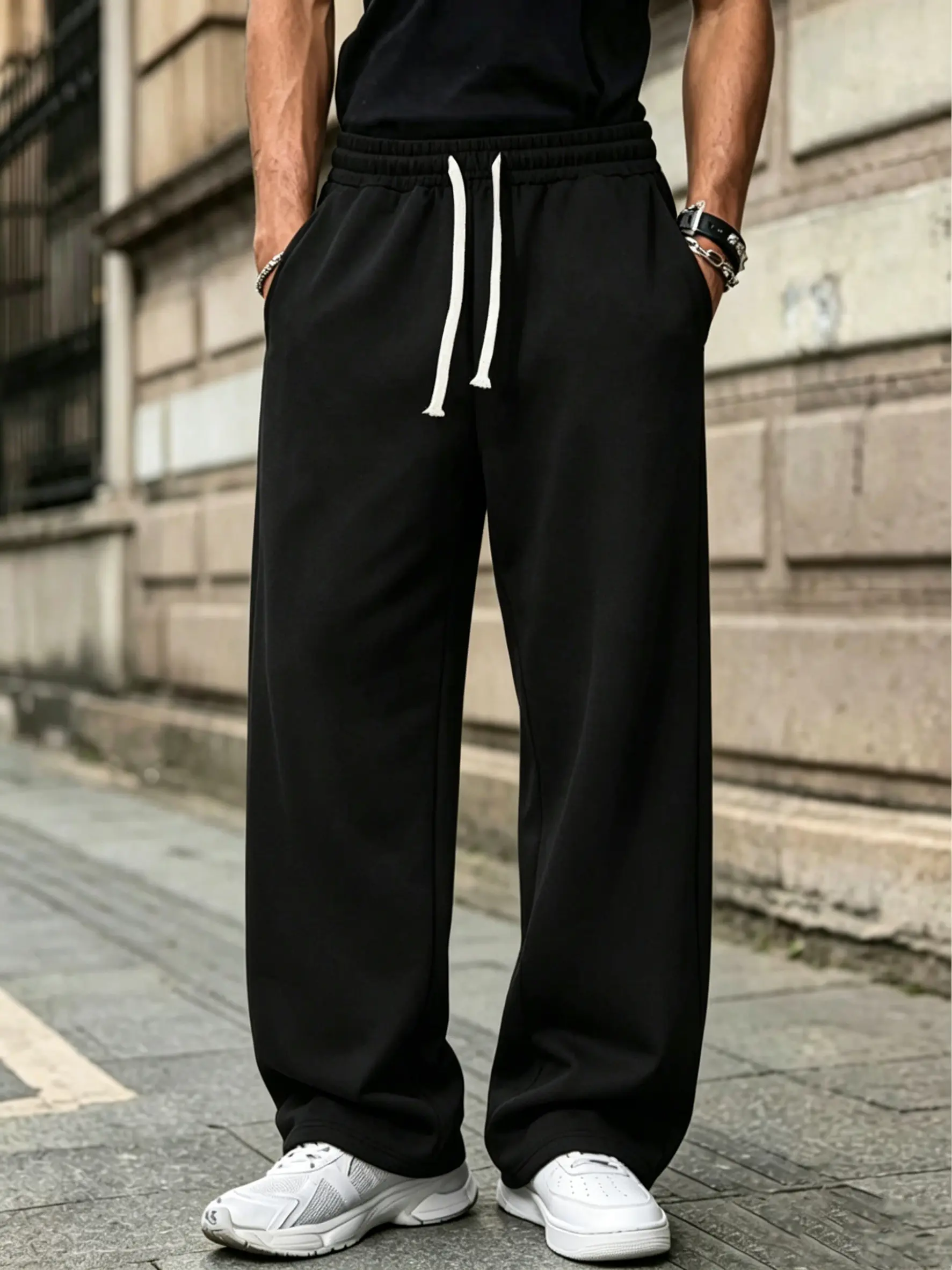 Men's Baggy Wide-Leg Sweatpants, Menswear Casual Street Comfy Mid-Waist Low Loose Drawstring Pants, Men's Baggy Sweatpants, Low Loose Baggy Men's Pants