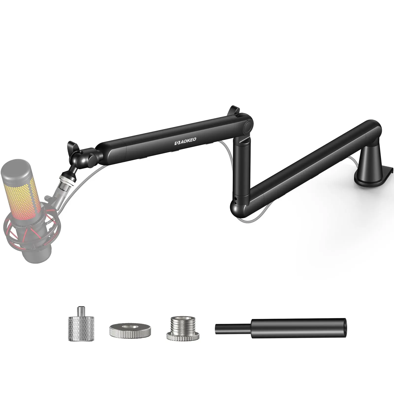 Aokeo AK-55 Durable Low Profile Adjustable Desk Microphone Boom Arm Stand - High-Quality Steel Build, Stabilizing Design, Cable Management, Flexible Holder, Desk Accessory for Blue Yeti, Snowball iCE, HyperX QuadCast/SoloCast, Elgato Wave (Creator Gear),,