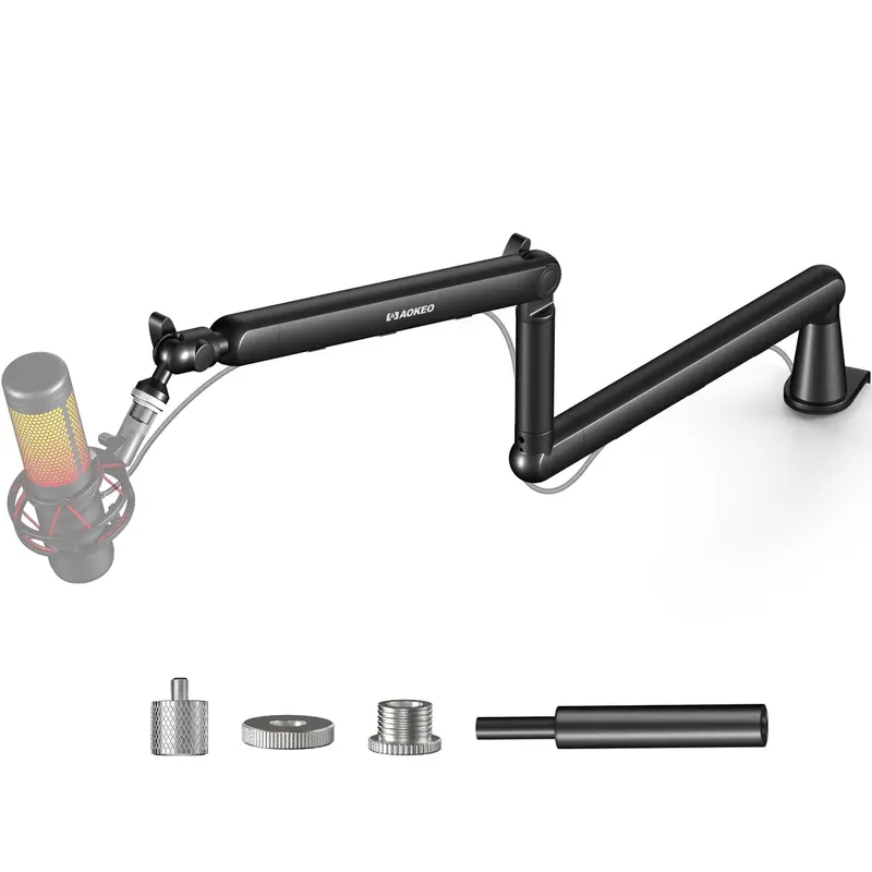 Aokeo AK-55 Durable Low Profile Adjustable Desk Microphone Boom Arm Stand - High-Quality Steel Build, Stabilizing Design, Cable Management, Flexible Holder, Desk Accessory for Blue Yeti, Snowball iCE, HyperX QuadCast/SoloCast, Elgato Wave (Creator Gear),,