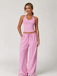 Women's Sportswear Set, Tank Top + Long Pants, Fleece Yoga Set, Comfortable Breathable Quick-Dry Backless Bra, Casual Running Fitness Training