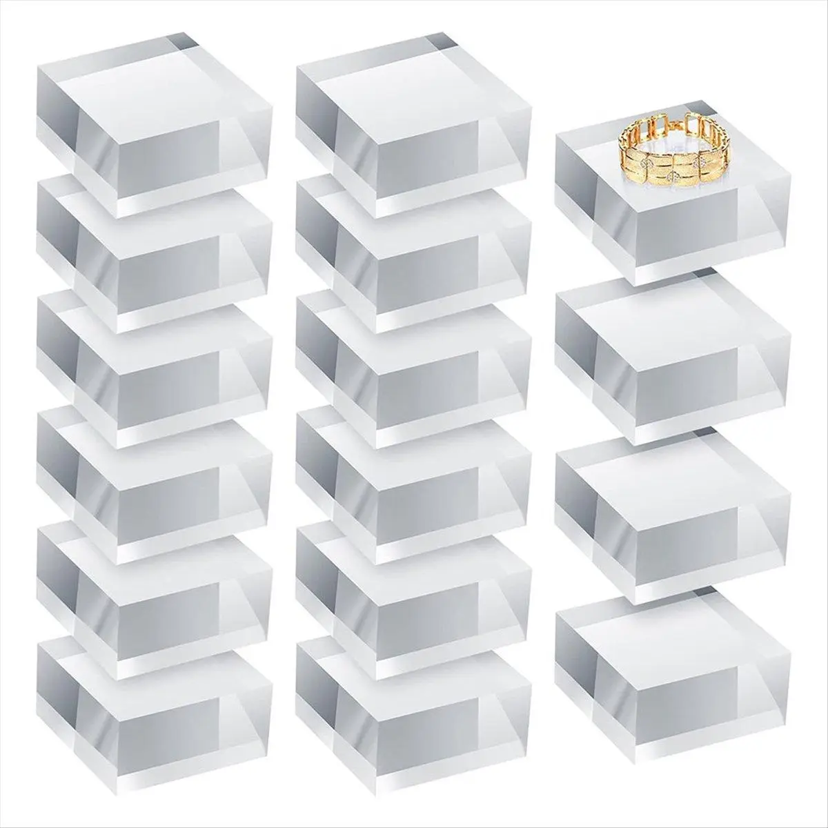 Clear Acrylic Blocks Square Display Block Clear Polished Cube Jewelry Display Stand Ring Showcase Holder Base 16pcs