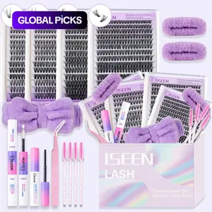 Mixed Length False Eyelashes with Lashes Bond and Seal & Lashes Remover & Eyelash Extension Tweezers & Headband & Wristband, 1 Set Natural Look Faux Clusters Lash for Makeup Eyelash Extension Kit
