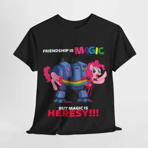 Friendship Is Magic But Magic Is Heresy Funny Meme T-Shirt, Parody Sci-Fi and Fantasy Crossover Graphic Tee for Gamers, Vintage