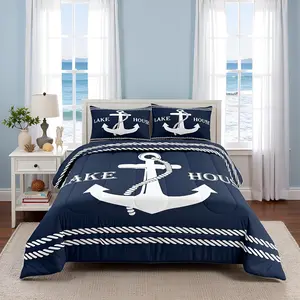 Feelyou Nautical Anchor Bedding Comforter Set - Vintage Rustic Blue Duvet Insert, Kids Bedding Supplies for Lake Home Bedroom Decor