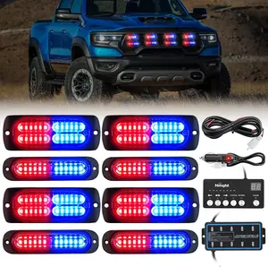 Nilight 8PCS Red & Blue LED Strobe Light Kit - Sync Flashing Set with Controller, 12V/24V Surface Mount for Cars, Trucks