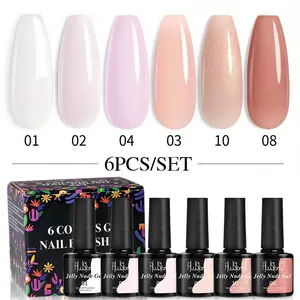 AWStorG 6 Bottles Jelly Nude Gel Nail Polish Set, 7.5ML, Semi-Permanent UV LED Gel, Long-Lasting Manicure for Salon and Home Use