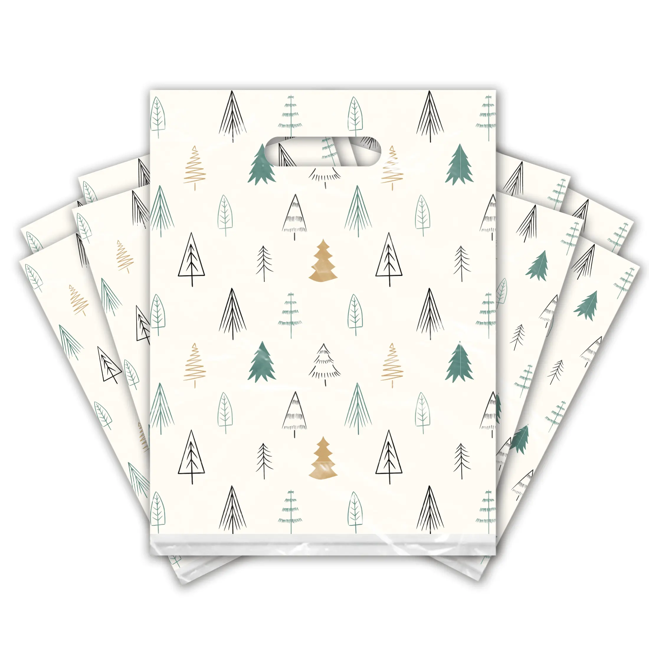 12x15 Fir Trees Poly Merchandise Bags – Retail Bags with Die-Cut Handles (2 Mil)