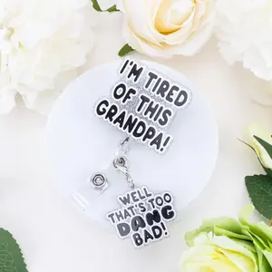 Funny Nurse Badge Reel, I'm Tired of This Grandpa, Well Too DANG Bad Badge Holder with Retractable Clip, Cute Gifts for Nursing Student RN LPN CNA MA Medical Worker Teacher Doctor
