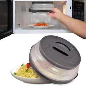 Magnetic Microwave Splatter Cover with High Power Strongest Magnetic Grip, Collapsible 12-Inch BPA-Free Food Lid, Vented Plate Guard, Dishwasher Safe Space-Saving Storage - Gray