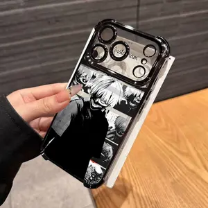 Dark anime style masked Kens Kaneki suffering, for men, For iPhone 17 PRO MAX and iPhone 16 15 14 13 12 11 PRO MAX PLUS and iPhone 16E 17 AIR Series Mobile Phone Case, electroplated frame, soft back cover, drop-proof in the four corners